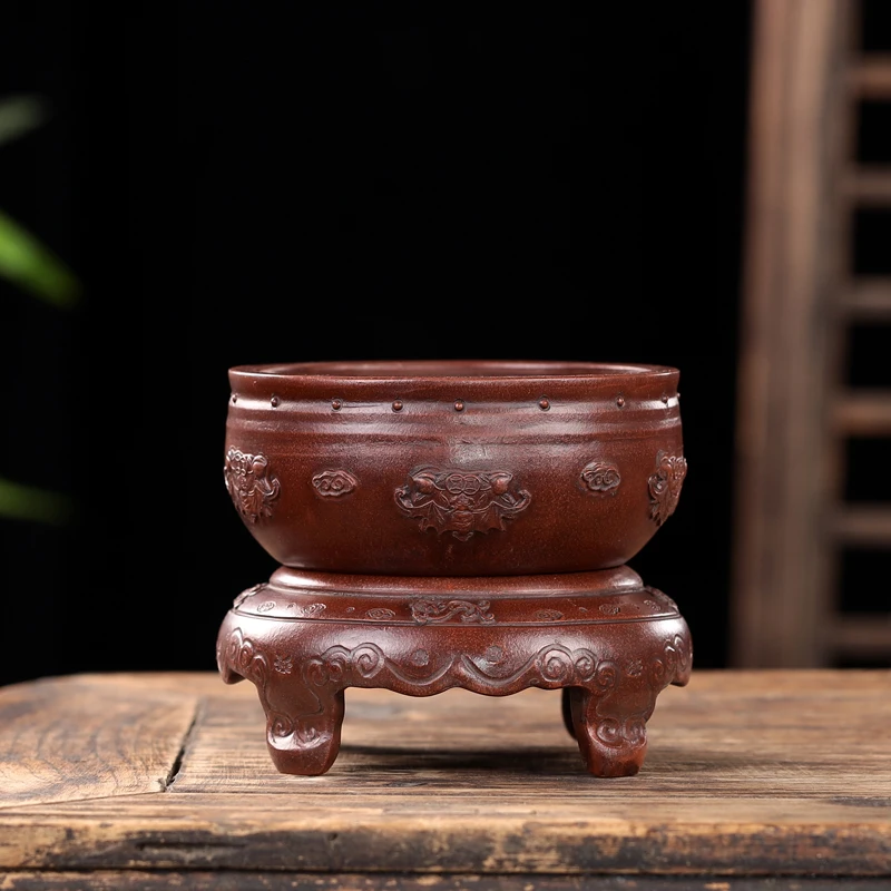 Purple Send Bonsai Pot Tradition China Carved Succulents Garden Decoration