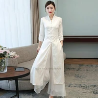 2022 chinese vintage hanfu dresspants set woman vintage oriental chinese qipao cheongsam dress oriental elegant folk dance suit