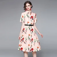 french style elegant dresses spring women casual fashion office lady vestido midi elegante exquisite printed short sleeve dress