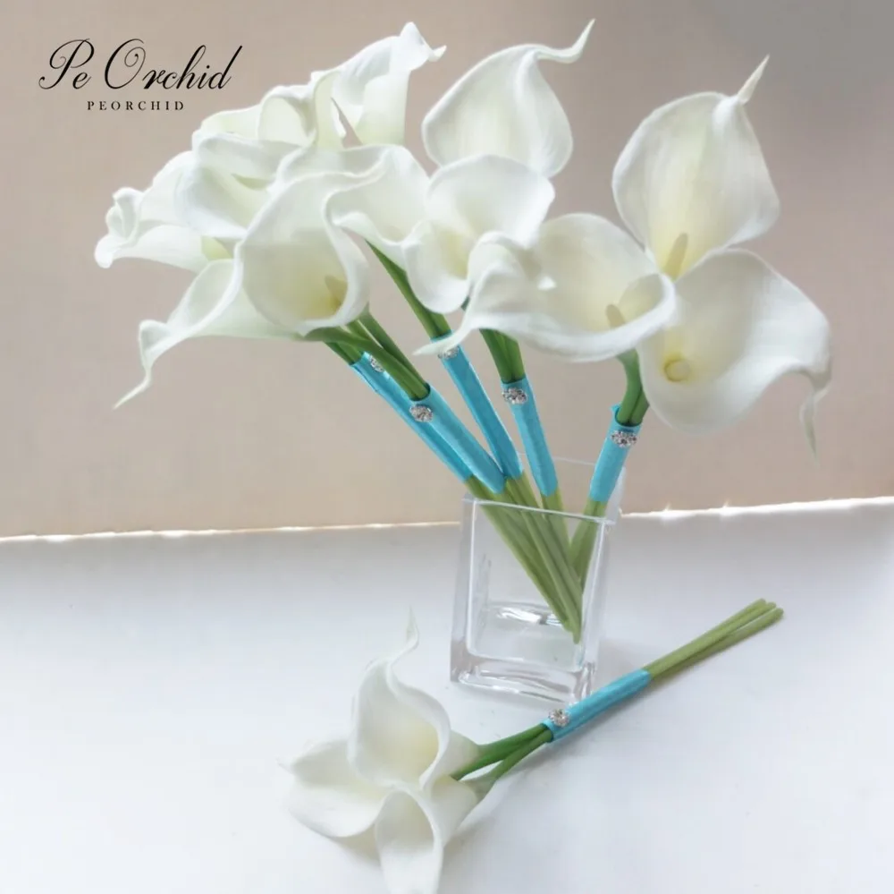 PEORCHID на заказ цвета слоновой кости калла букет подружки невесты бирюзовая лента