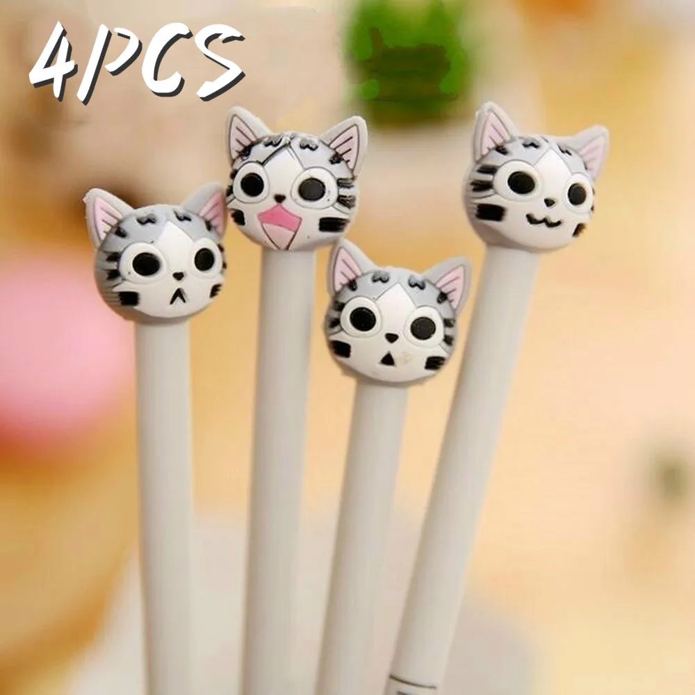 

4pcs Cartoon Cute Cat Pen Korean Stationery Advertising Creative Bent School Office Gel Christmas Gift