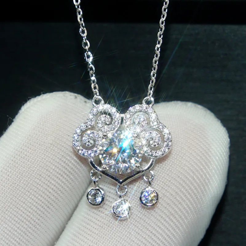 

1 Carat Round Brilliant Cut D Color Moissanite Pendant Necklace Silver 925 Moissanite Diamond Test Past White Gemstone Necklace