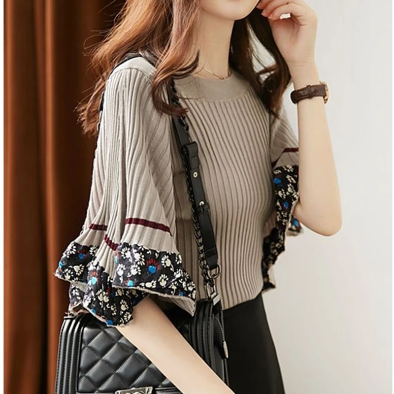 

2022 Summer New Korean Style Elegant Fashion Knitting Tops Women O Neck Female Pullover Sexy Lady Tee