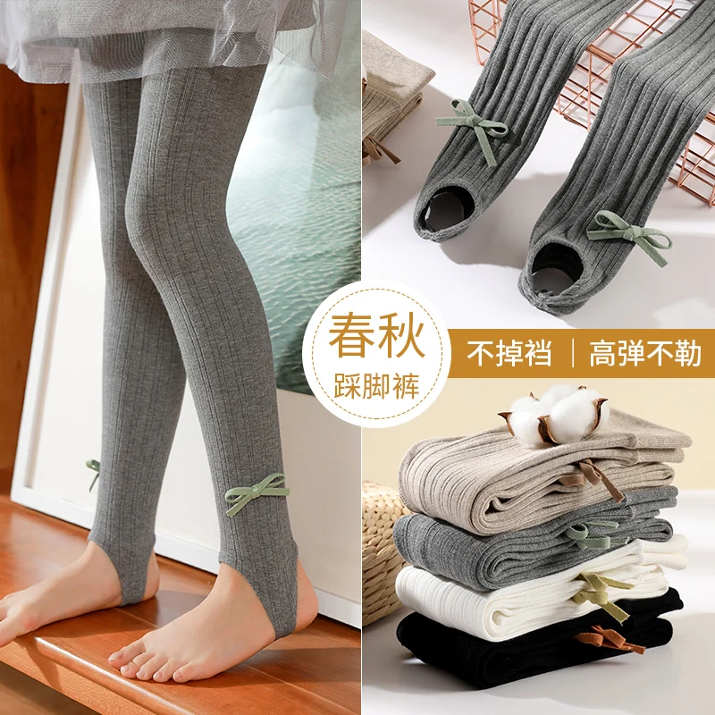 

New Girls spring wide vertical stripes leggings bowknot soft cotton outer wear baby kids tights princess child dance stockings