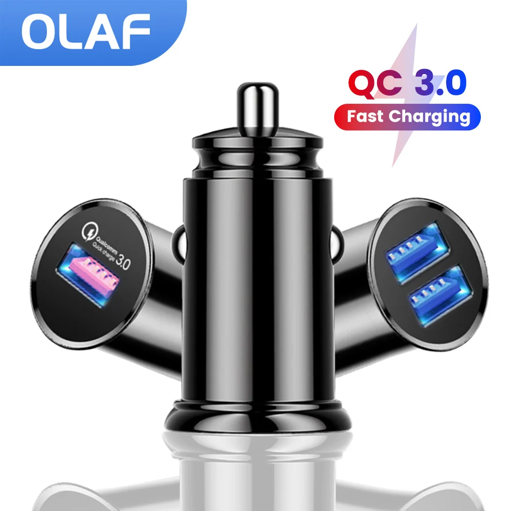 OLAF Dual USB Car Charger QC 3.0 5A Fast Charging Mini USB Charger in Car For iPhone 12 13 Pro Xiaomi Huawei Samsung