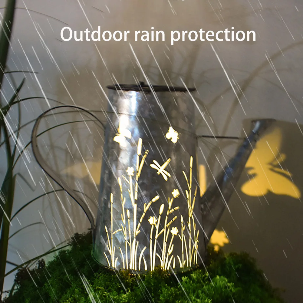 

Outdoor Solar Watering Can Ornament Lamp Wrought Iron Hollow Out Metal Solar Powered LED Lamp Outdoor Garden Decorations