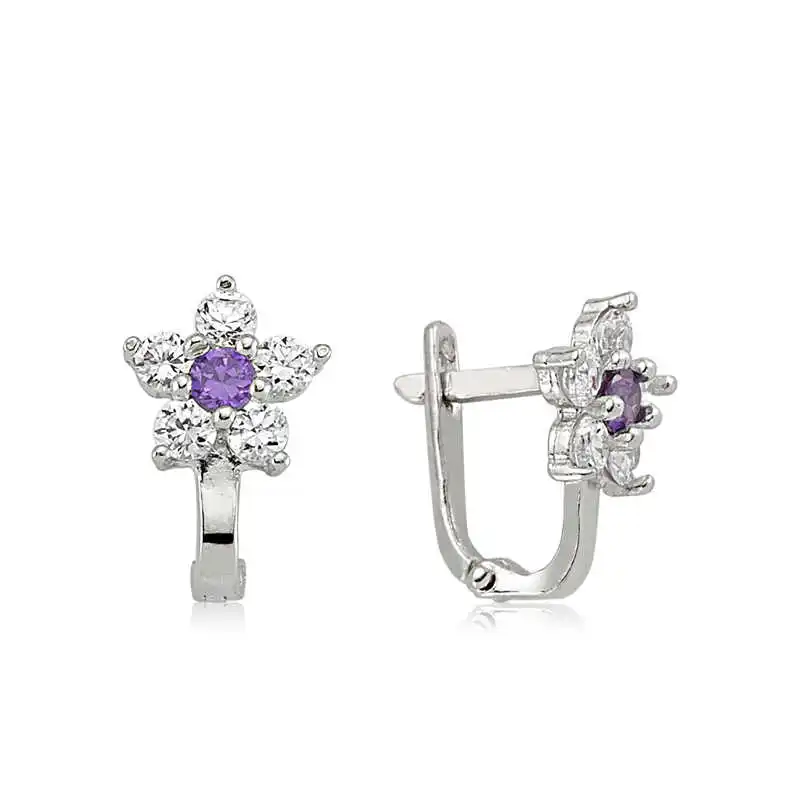 

Tevuli 925 Sterling Silver Purple Cubic Zirconia Flower Earrings
