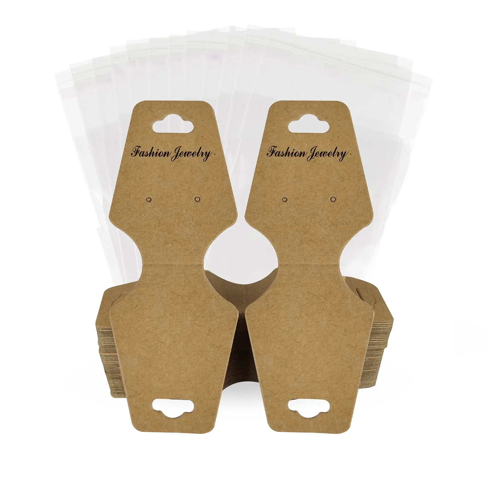 

F OFESPLY Earring Display Cards, with 200pcs Self-Sealing Bags ，4.9 x 1.9 inch (Brown)