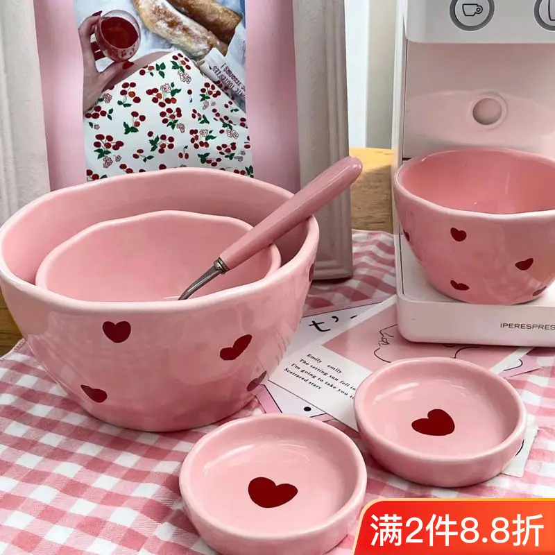 

Cute Ceramic Bowls, Tableware Set, Ins Style, High Beauty, Little Red Book, Same Pink Bowl, Instant Noodle Bowl, Couple Rice