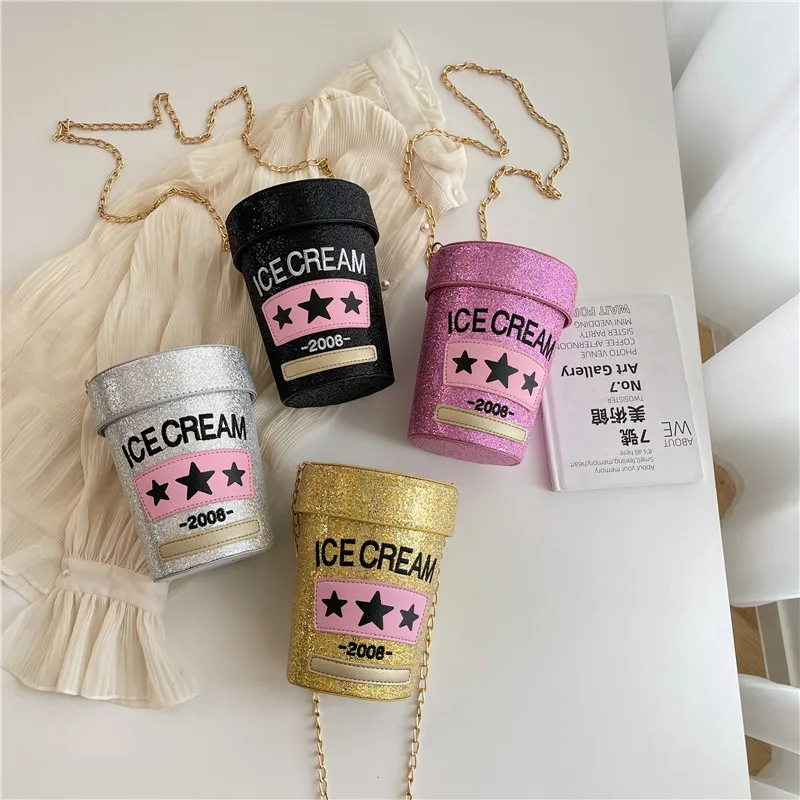 Sparkly Sequin Bucket Bags for Women 2023 New Unique Design Cute Crossbody Bag Fashion Party Hip Hop Cylinder Shoulder Bag Woman