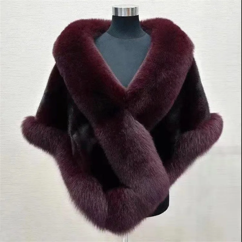 

Black Fashion Fall Winter Fox Artificial Furry Faux Fur Coat Lady Loose Coat Women Shawl Cloak Cape Party Bride Jackets
