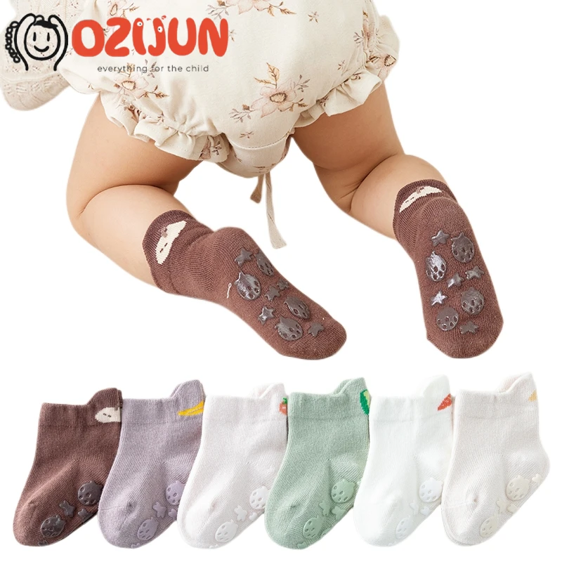 Fall Infants Toddlers Baby Ages 0-5 Years Grip Socks Fruit Series Anti Skid Indoors Room Low Cut Socks with Heel Tab Solid Color