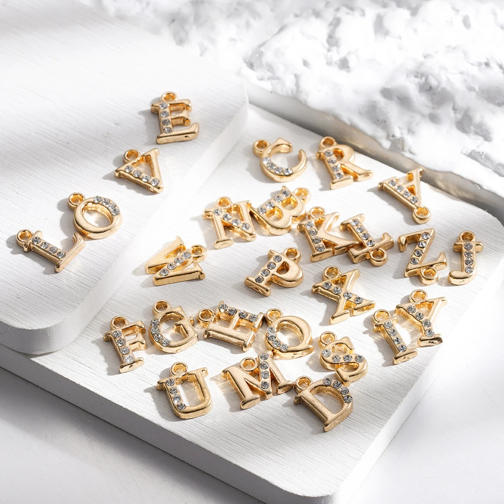 

26Pcs/lot A-Z English Letter Alloy Charms Diamonds Inlay Alphabet Pendant For Women DIY Bracelet Earring Necklace Jewelry Making
