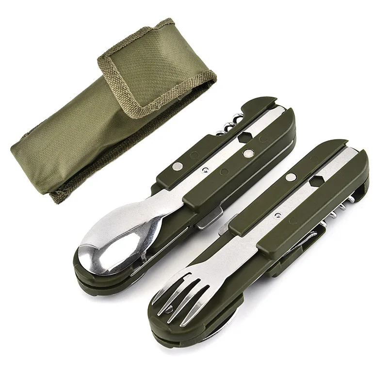 Portable Camping Outdoor Tableware Multi-purpose Stainless Steel Folding Knife Fork Spoon Combination 3 Piece Picnic Tableware