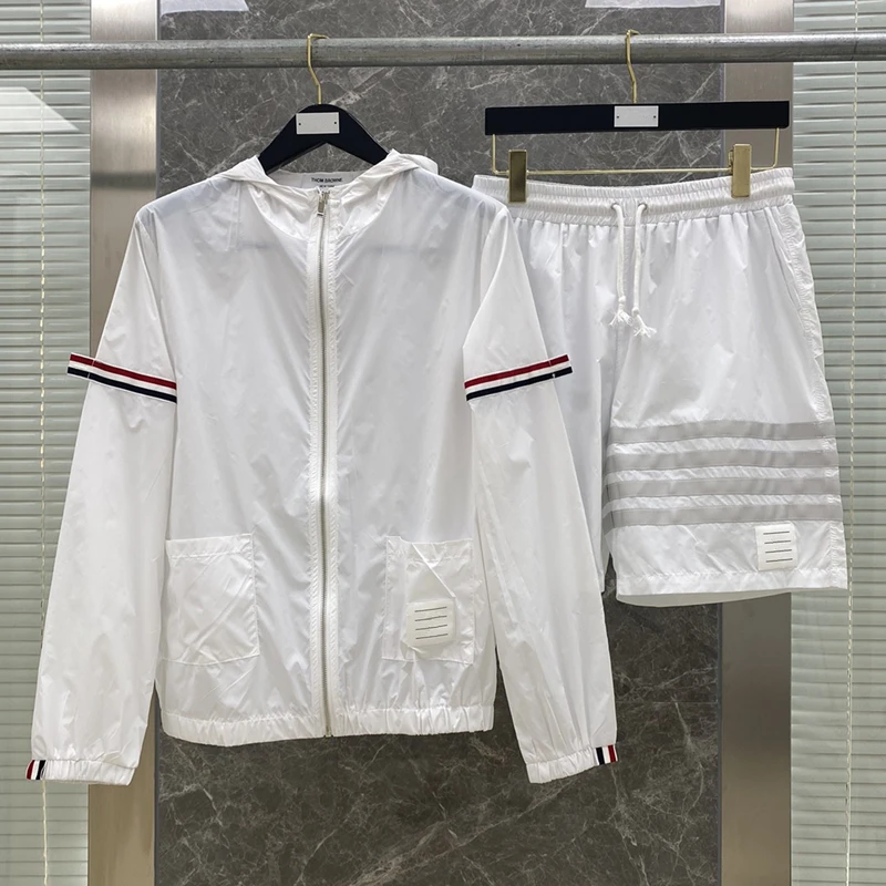 

TB Men's Women's Summer Sun Protection Clothing Quick Dry UV Zipper Coat Striped Lightweight Convenient Trench Mens Jacket