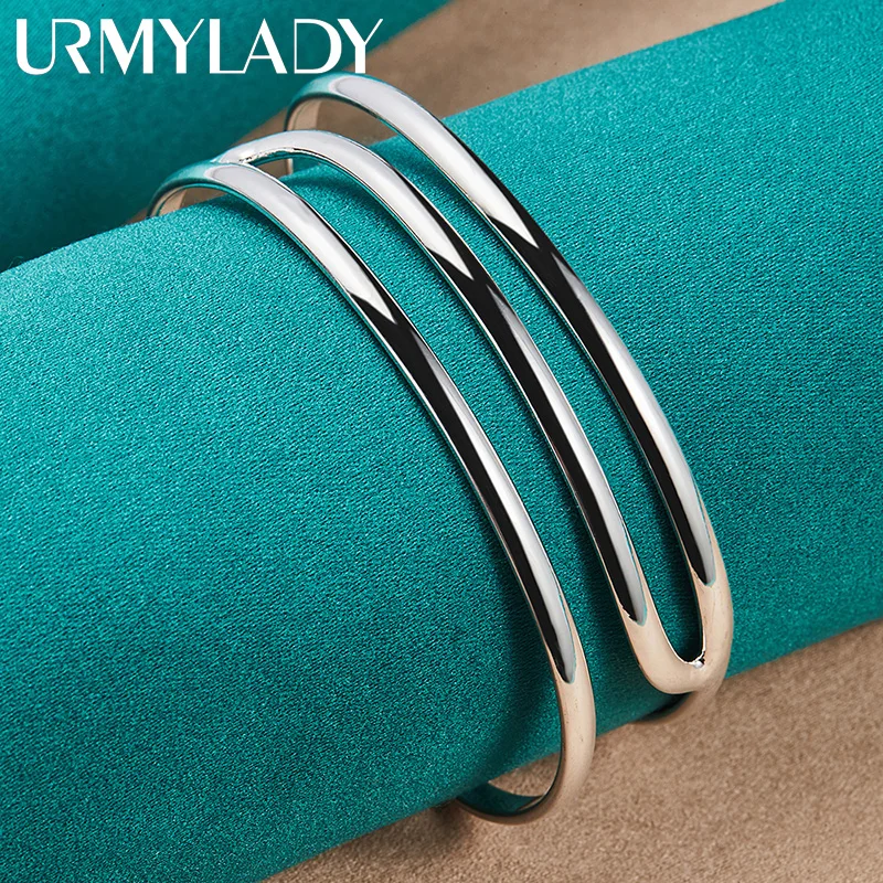 

URMYLADY 925 Sterling Silver Three Curve Bangles Bracelet For Women Fashion Wedding Engagement Charm Jewelry