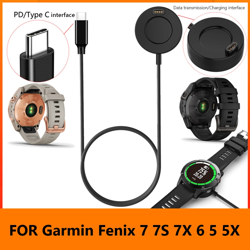 

100 см Type-C зарядный кабель для Garmin Fenix 7 7S 7X 6 5 5X Смарт-часы зарядное устройство адаптер док-станция шнур аксессуары Поддержка данных