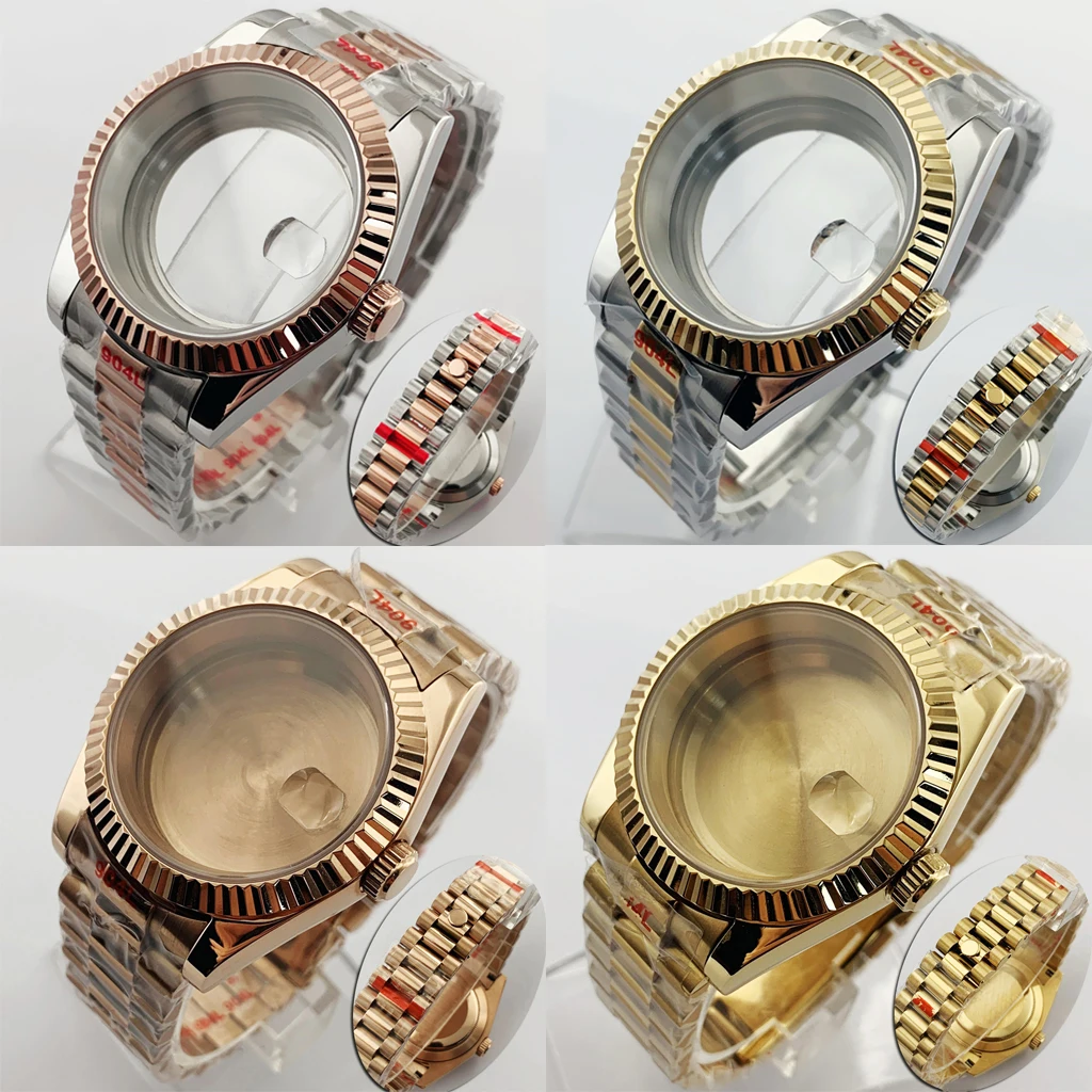 New 36mm/39mm Rose Gold Watch Case Sapphire Glass Fit NH35 NH36 ETA 2836 MIYOTA 8215 MINGZHU 2813 3804 ETA2824 PT5000 Movemen