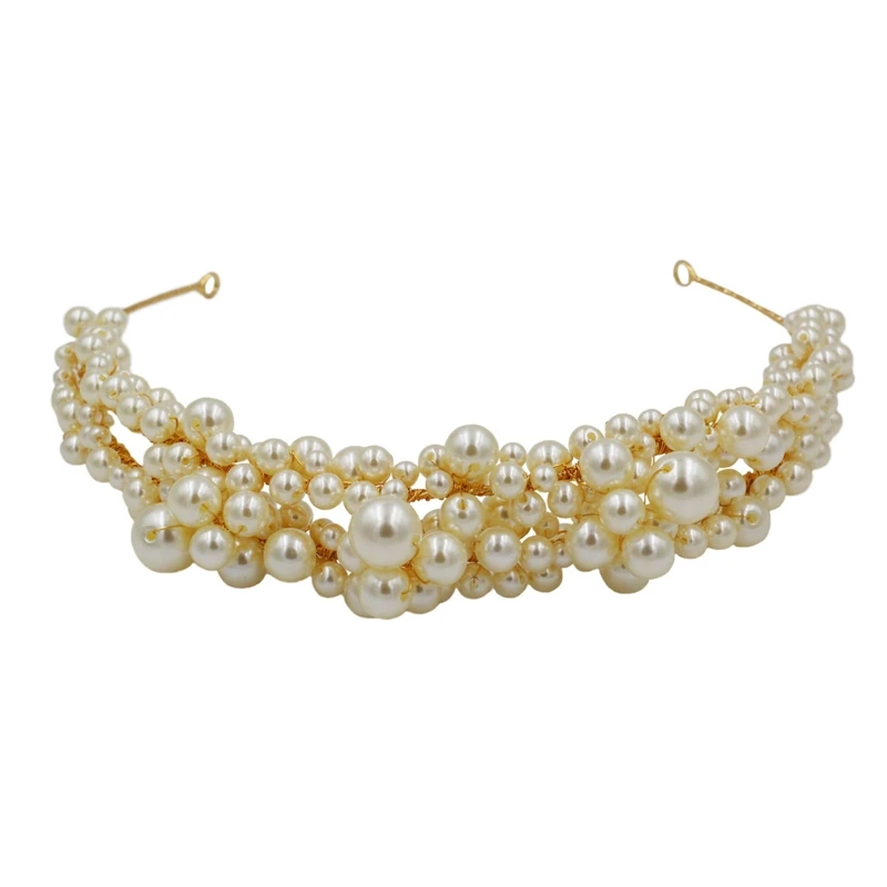 

Pearl Lady Hair Hoops Hairbands Pageant Prom Headband Luxury Hair Accessories Vintage Royal Hair Hoop Full Pearls Headpi 964A