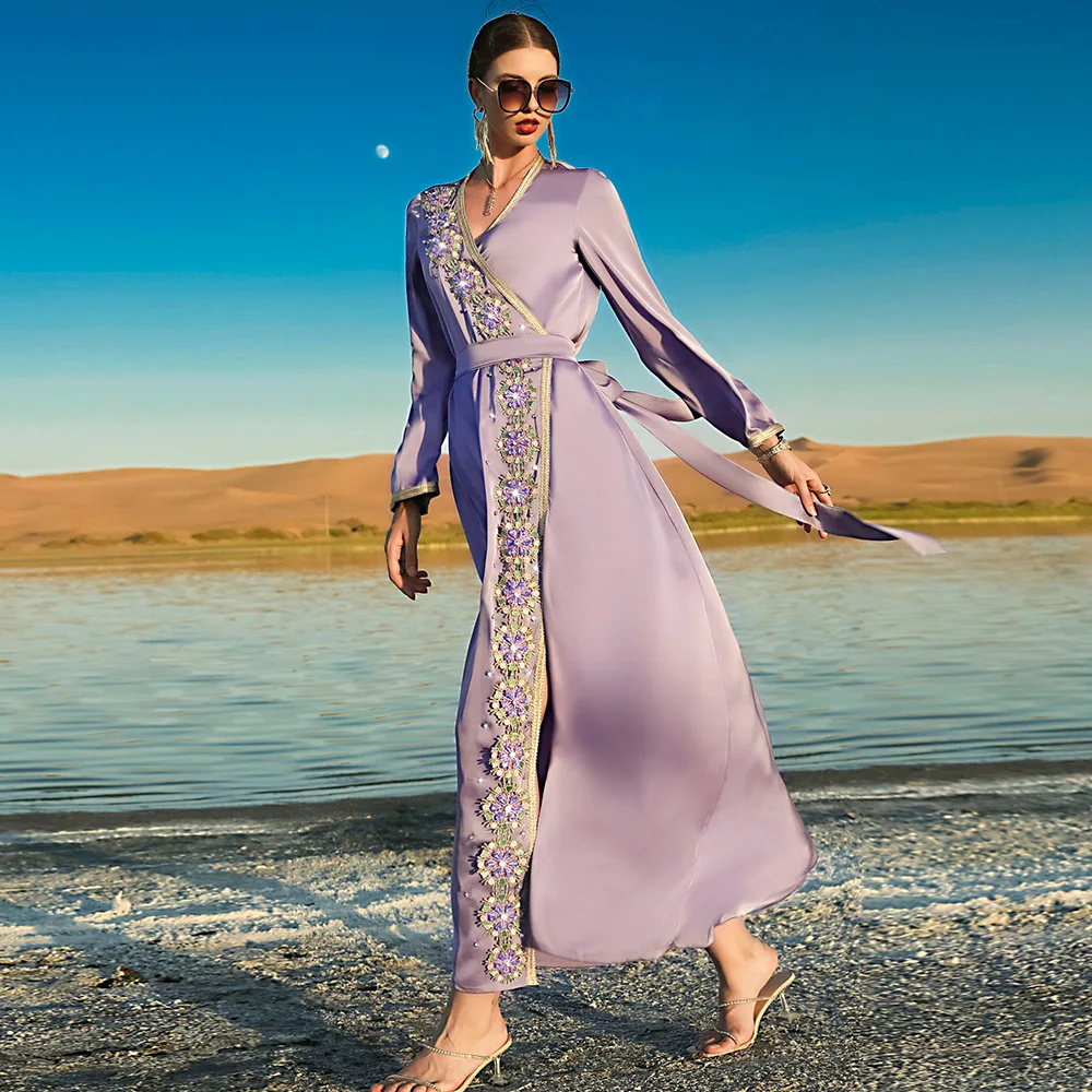 Abayas for Women Ramadan Eid Mubarek Muslim Fashion Evening Party Long Dress Dubai Kaftan Satin Maxi Dresses Islamic Clothing