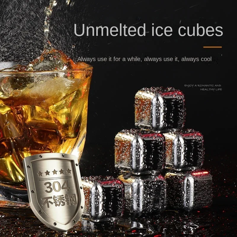 

Beer Drink Whiskey 304 Stainless Steel Ice Lasting Practical Edge Smooth Recyclable Metal Frozen Ice Particles with Clips
