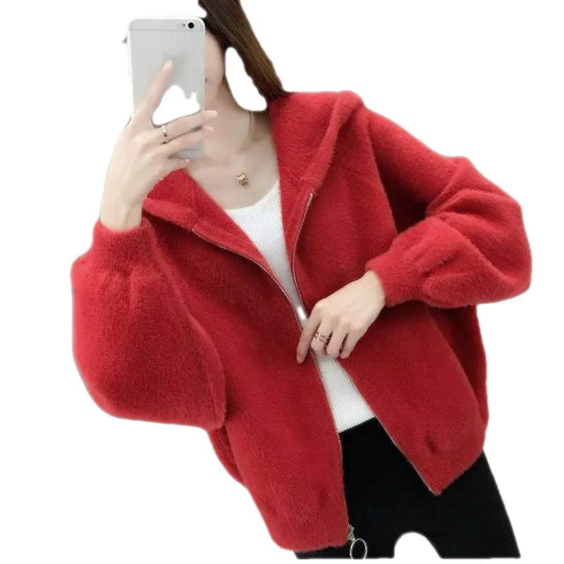 Basic Casual Women's Coat Autumn Basic Causal Girl Jackets Short  2022 Korean Faux Fur Long-sleeved Blouse Loose Knit Cardigan