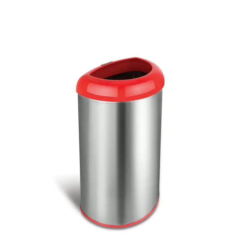 

Красная мусорная корзина с открытым верхом из нержавеющей стали объемом 50 л с защитой от отпечатков пальцев