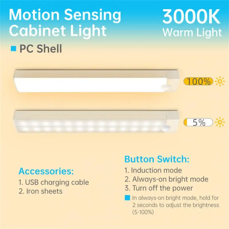 

LED Lamp Wireless USB 6000K Night LightMotion Sensor Cabinet Night Light Wardrobe Kitchen Bedside Lamp Cabinet Night Light