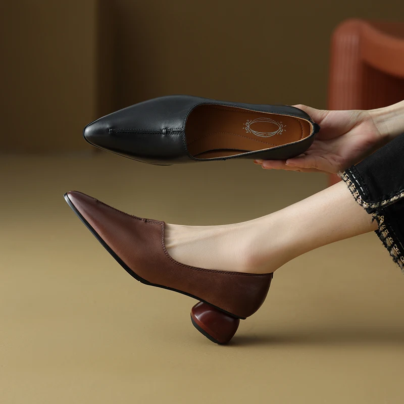 

Женские туфли-лодочки из натуральной воловьей кожи, 22-2023 см