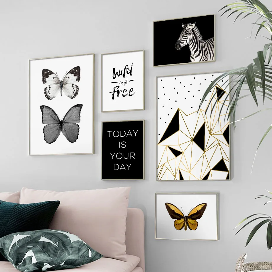 

Геометрический настенный постер в виде бабочки, зебры и гор, с рисунком в скандинавском стиле, картина для гостиной, домашний декор