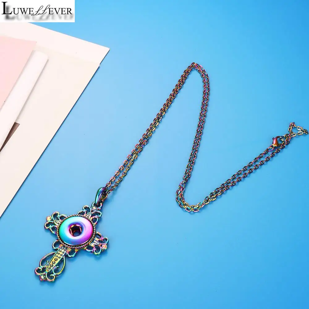 

Laser Holographic Geometric Crystal Pendant Interchangeable Ginger Necklace 049 Fit 18mm Snap Button Charm Jewelry For Women