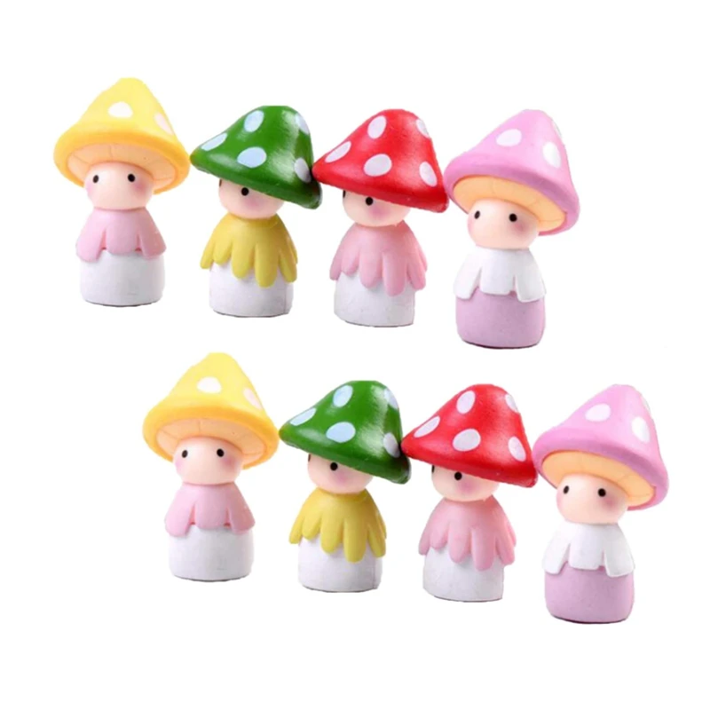 

Mushroom Doll Figurines,8 Pcs Miniature Fairy Garden Mini Landscape Dollhouse Pots Bonsai Craft Decor Cake Decoration