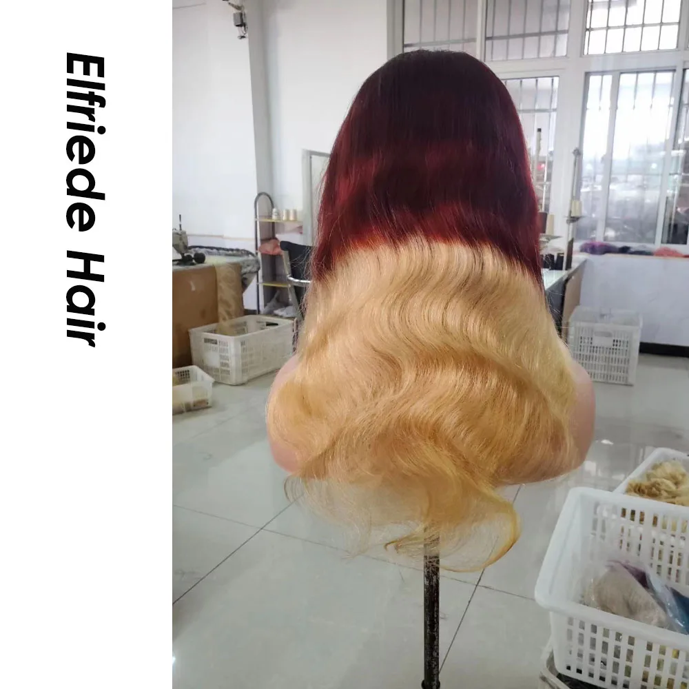 Elfriede Ombre бордовый медовый светлый тело волнистые кружевные передние парики для