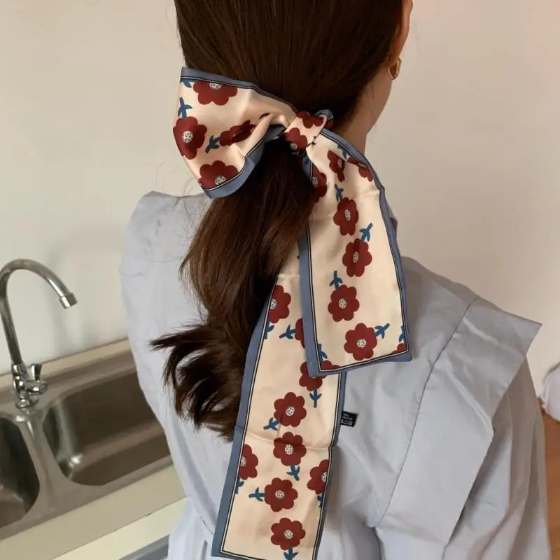 

New Hair Ribbons Fashion Women Handle Bag Skinny Scarves Design Wrist Towel Foulard Neckerchief Headband For Ladies 2pcs/lot