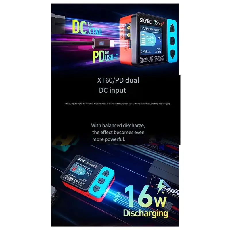 SKYRC B6neo 2 Умное зарядное устройство DC 300W PD 80W для LiPoLiFeLiIonLiHyVNiMHNiCdPb аккумуляторов с поддержкой A (art.: 3920dbc009a27) - 3920dbc009a27