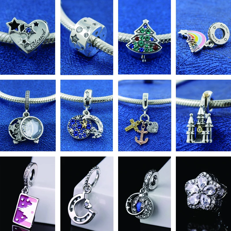 

925 Sterling Silver Beads Authentic Crescent Moon Pendant Sparkling Stars Charm Fit Original Pandora Bracelet Women DIY Jewelry