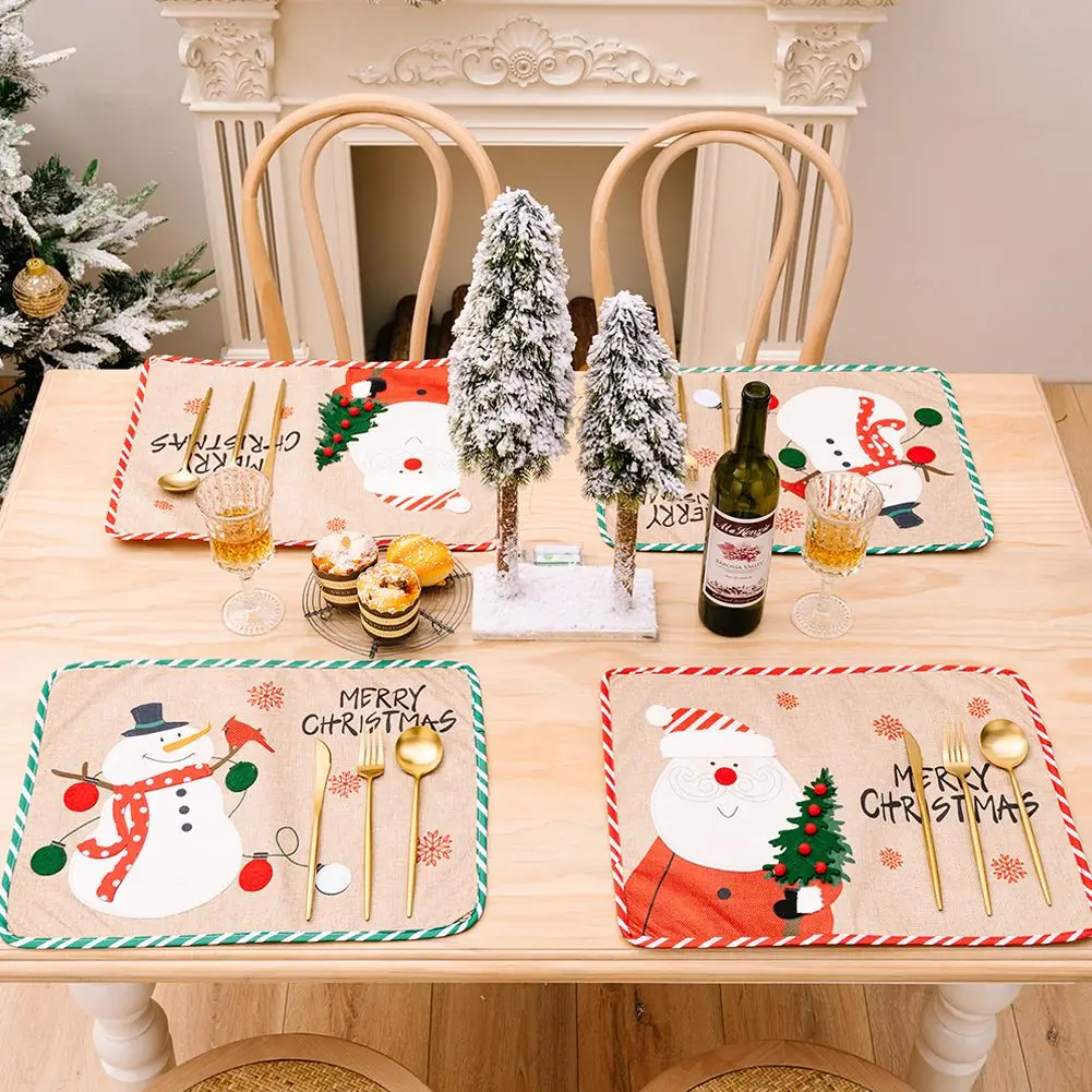 

Christmas Place Mat Cloth Festive Christmas Party Accessories Place Mats And Coasters Santa Snowman Merry Dining Table Placemat