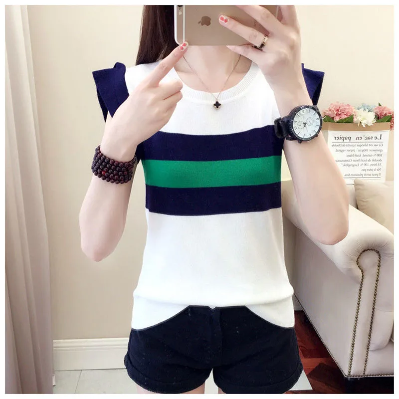 

Fashion Printed Spliced O-Neck Striped Blouse Women's Clothing 2023 Summer New Casual Pullovers All-match Short Sleeve Shirt