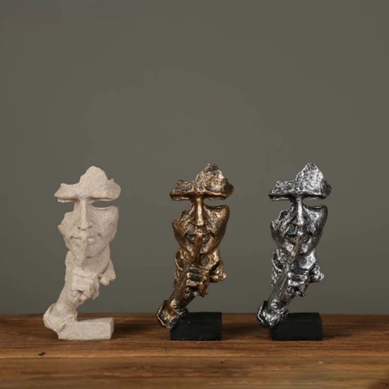 17 см домашний декор абстрактная беззвучная Золотая Статуэтка из смолы с тихим