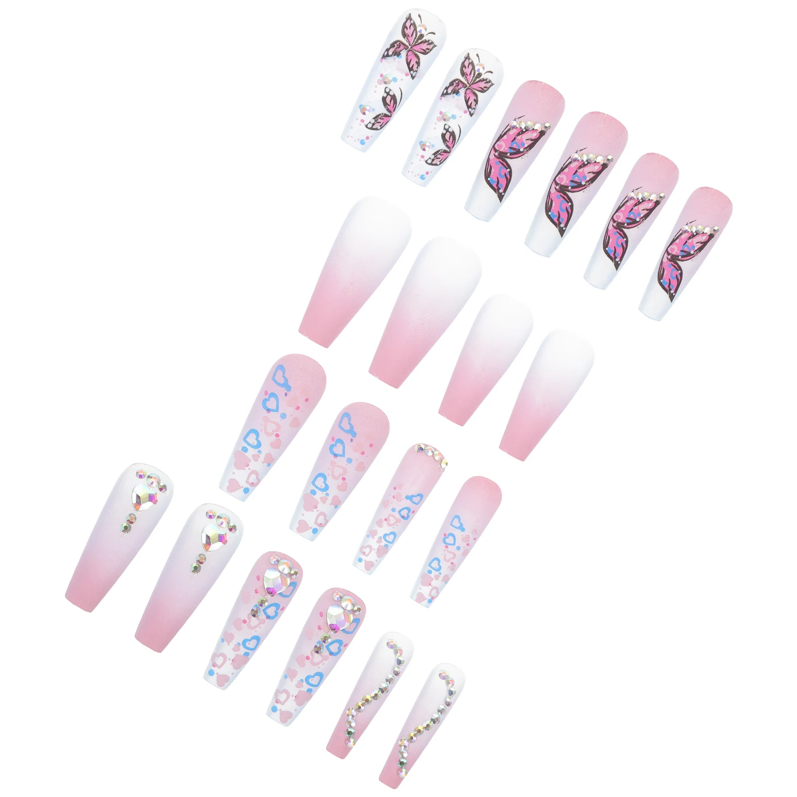 

24 pcs Heart Design Fake Nails Butterfly Design Artificial Nails Women Press on Nails