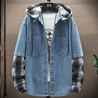 jacket men 2022 spring and autumn new fashion casual men spliced ripped hooded slim mens single breasted denim jacket