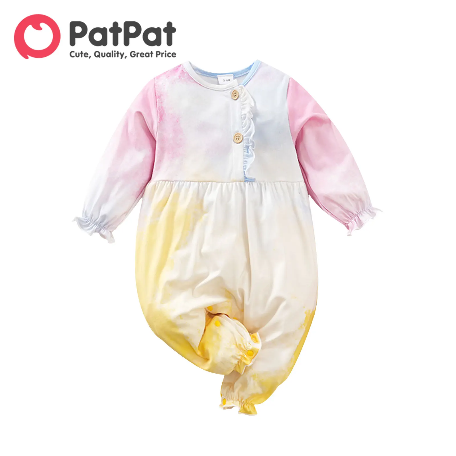 

PatPat Baby Girl Tie Dye Frill Trim Button Front Long-sleeve Jumpsuit