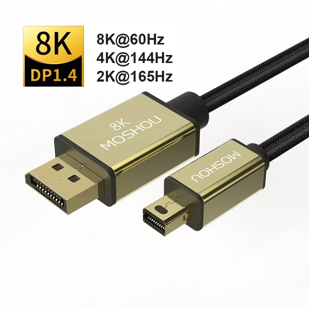 

2022 New Moshou DP 1.4 Cables Displayport to DP to mini DP Support 8K 60Hz 4K 144Hz/120Hz 2K 165Hz 32.4Gbps HDR video cable