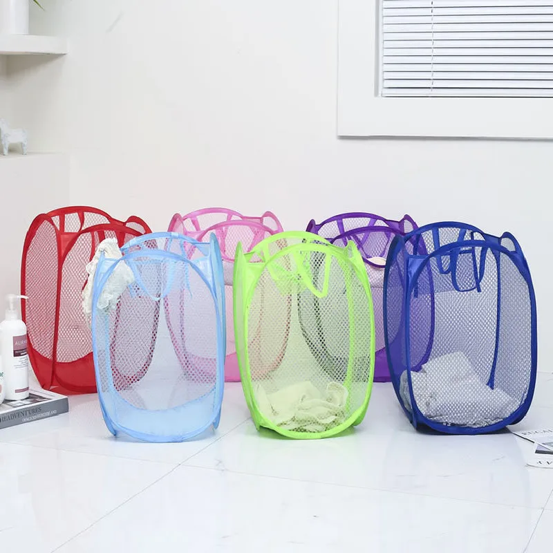 Nylon Mesh Laundry Basket Foldable Storage Lightweight Dirty Clothes Sundries Children's Toy Storage Basket Candy Color Home
