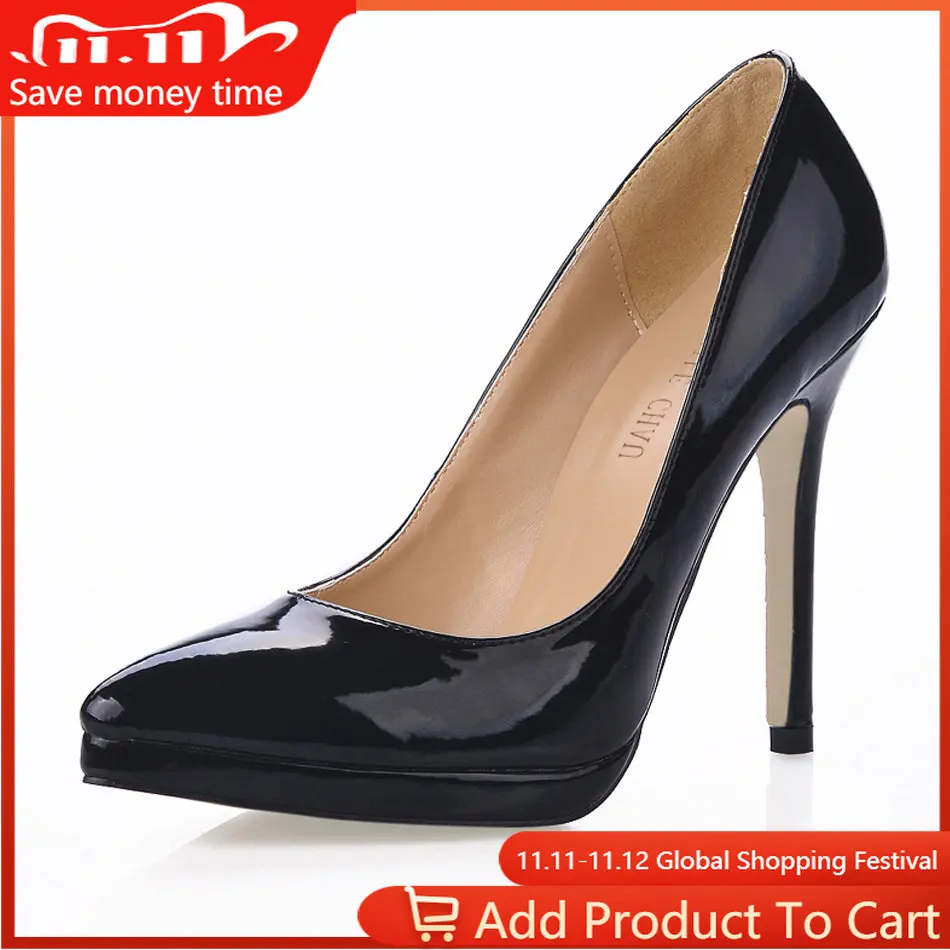 

CHMILE CHAU Patent Sexy Party Shoes Women Pointed Toe Thin High Heels Platform Ladies Pumps Zapatos Mujer Plus Sizes 0640B-a1