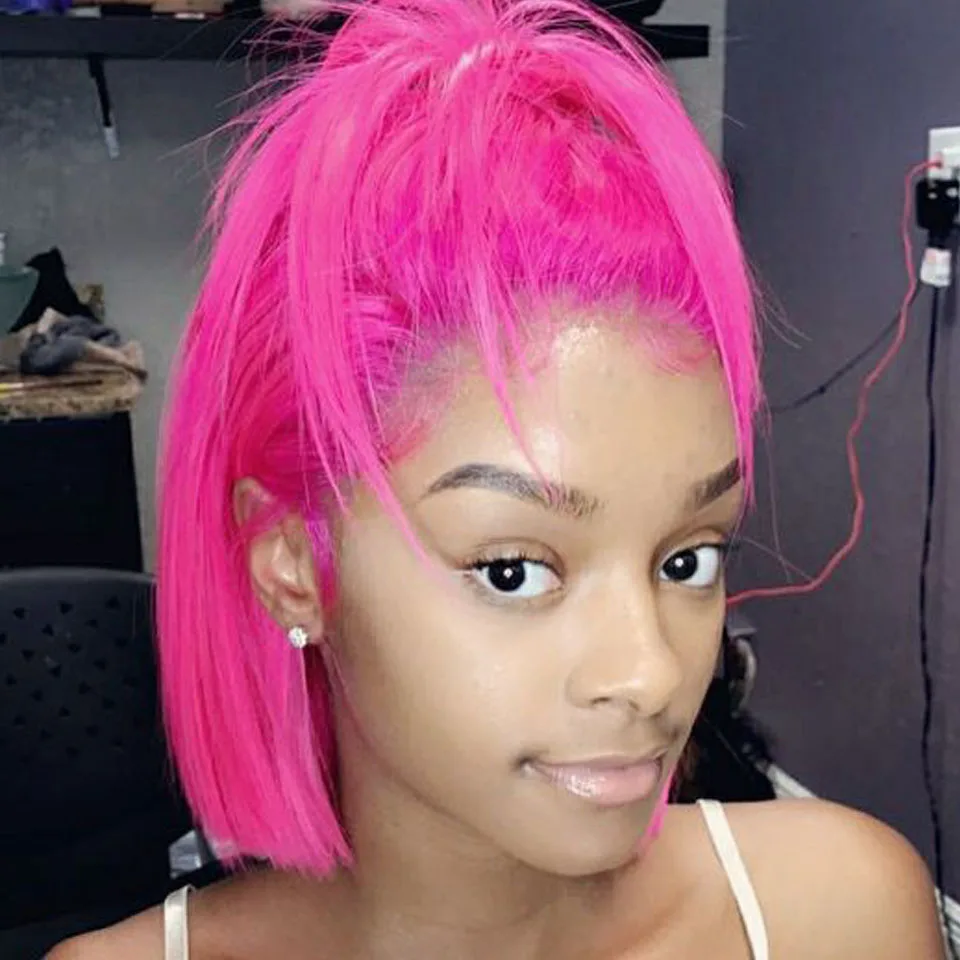 Pink Bob Wig Lace Front Human Hair Wigs For Woman 150% Density Brazilian Remy Hair Wigs With Baby Hair Short Lace Frontal Wig