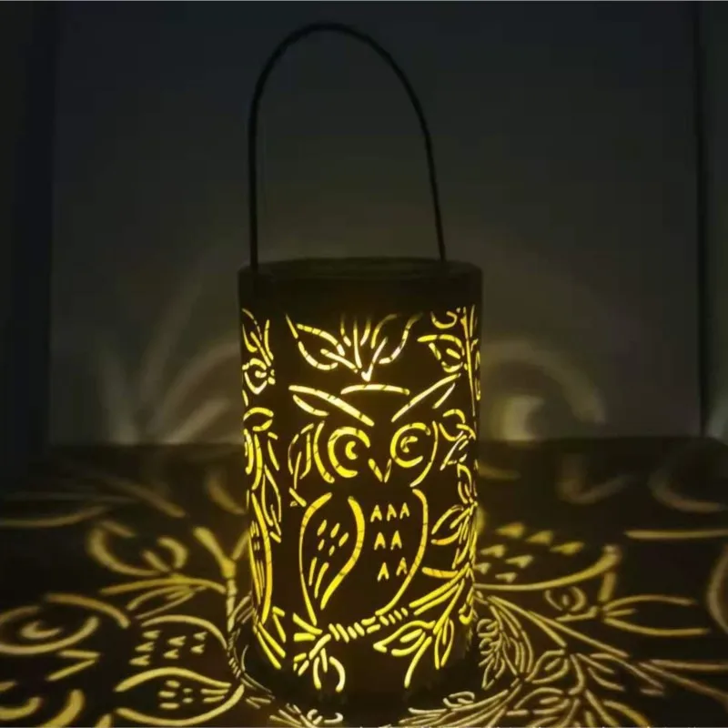 

Owl solar energy iron skeleton portable lanterns outdoor garden lights patio decorative hanging lanterns wholesale