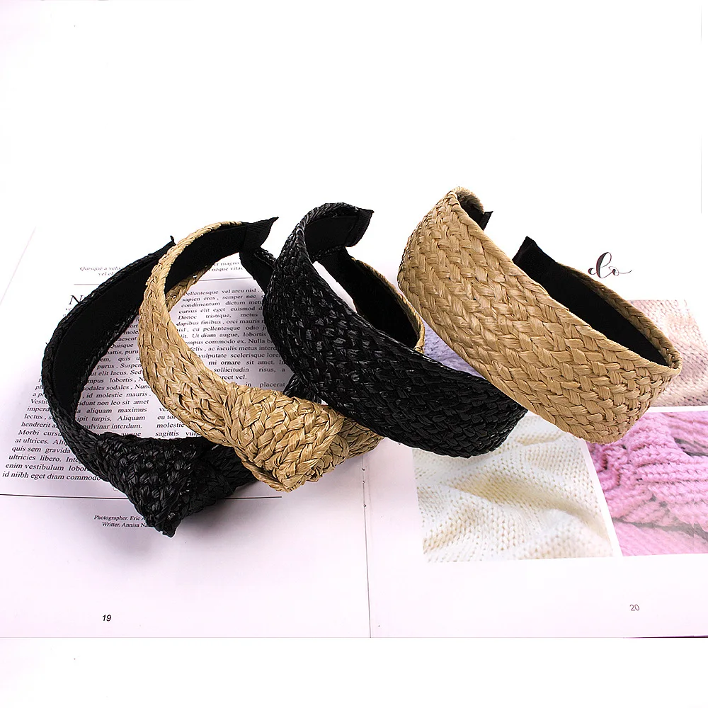 

2021 New Bohemian Hairband Straw Weaving Knotted Headband For Women Girls Cross Handmade Hair Hoop Hairband Hair Accessories
