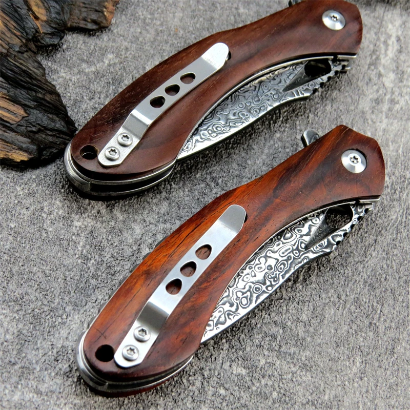 Карманный складной нож Eafengrow sitive ST231 клинок из дамасской стали + VG10 с деревянной