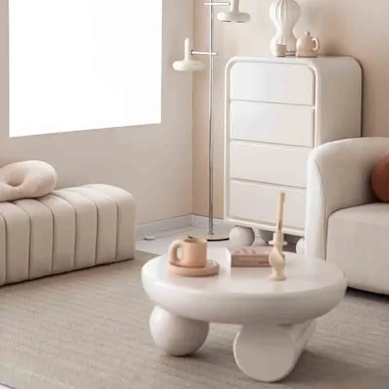 Журнальные простые столы круглые белые для гостиной дизайнерский домашний